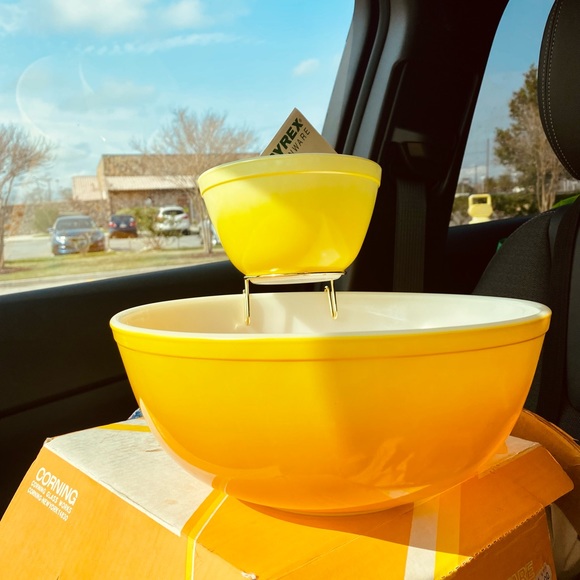 CORNING PYREX WARE #5371 PINEAPPLE YELLOW CHIP & DIP BOWL SET BNWT - Picture 7 of 9
